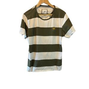 DENIM&FLOWER White&Green Casual Striped Short Sleeve Tee Shirt L